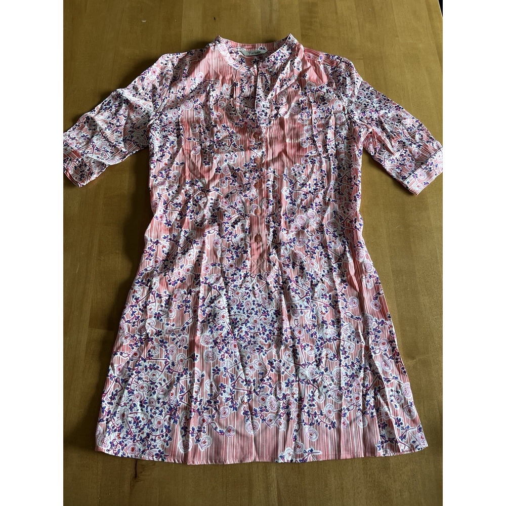 Tucker Women's Silk Dress Sz P Small Red Pink Floral Tunic Button
